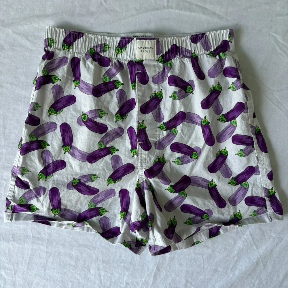 American Eagle Mens White‎ Eggplant Elastic Waist Stretch Boxer Shorts Size XS